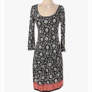 Black ivory and rust floral print tie side dress size large